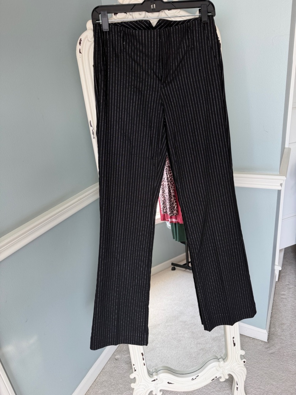 Sanctuary Black Pinstripe Trousers with Silver Threads